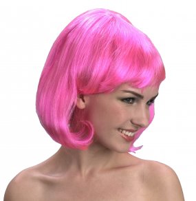 Perruque carré rose fluo femme 