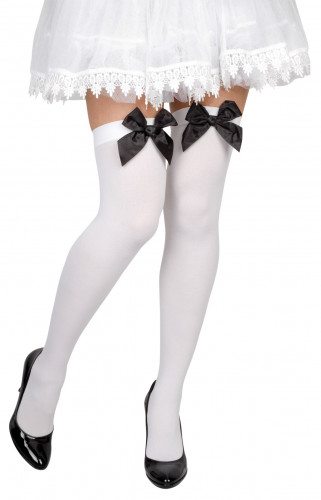 Bas blanc à noeuds noir femme 