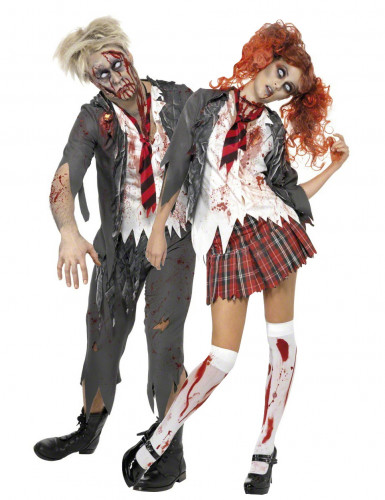 Déguisements de couple d’écoliers zombies Halloween