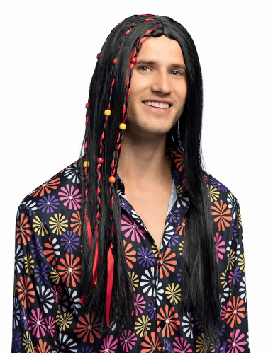 Perruque de hippie noire adulte