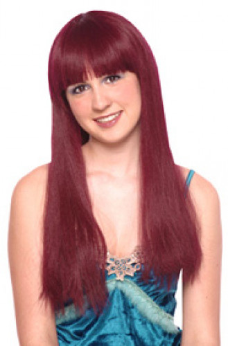 Perruque longue à frange auburn-rouge femme 