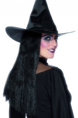 Perruque noire de sorcière femme halloween