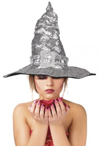 Chapeau de sorcière métalisé argent adulte Halloween